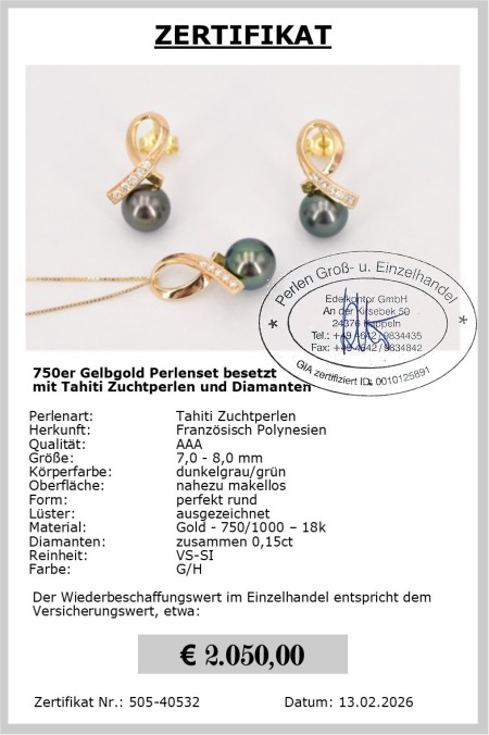 Schwarze Perlen Schmuck Set 7.0 - 8.0 mm von Edelkontor