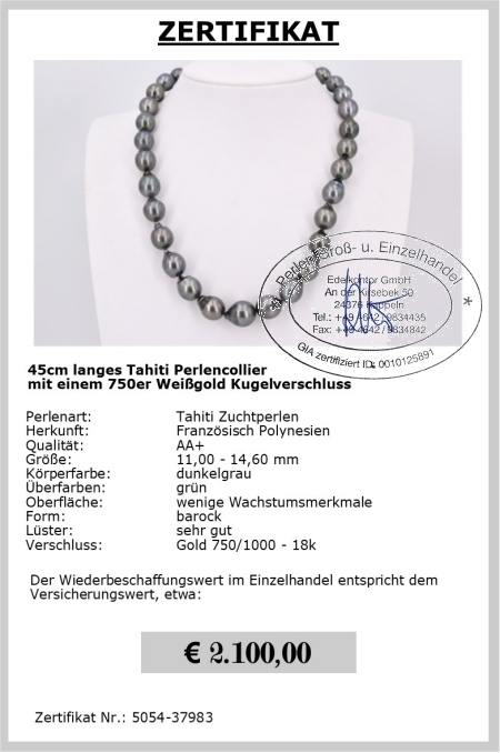 Tahitiperlen online, Collier in 45cm vom Edelkontor