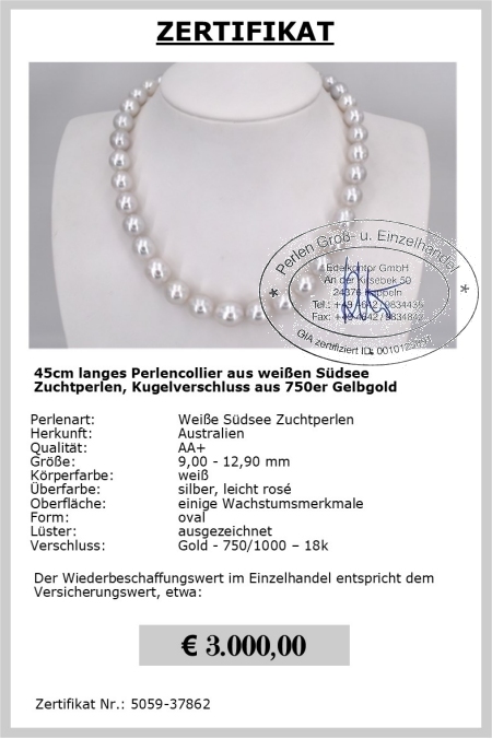 Halskette mit weien Sdseeperlen vom Edelkontor
