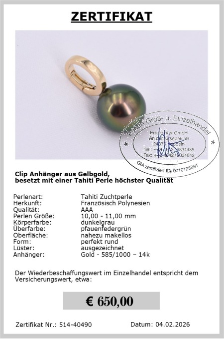Tahiti Perlen Clip Anh�nger vom Edelkontor