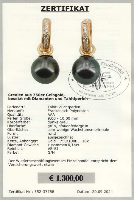 Diamant Ohrringe mit Tahitiperlen online kaufen