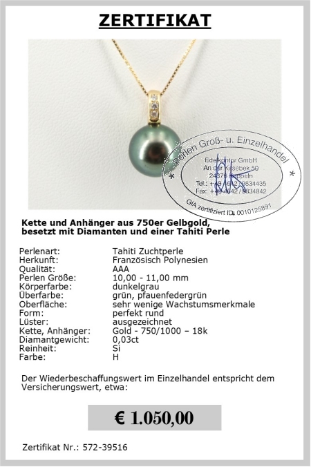 Tahiti Schmuck, Perlen Anhnger 10.0 - 11.0 mm