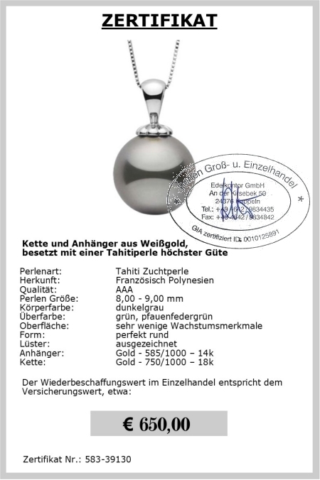 Goldanhnger mit Tahitiperle vom Edelkontor