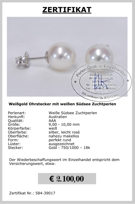 Sdseeperlen Ohrstecker in 750er Gold jetzt kaufen