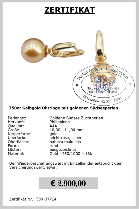 Goldene Sdsee Perlen Ohrstecker online kaufen