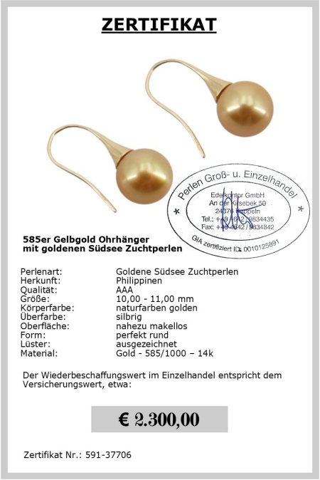 Goldene Sdsee Perlohrringe vom Edelkontor