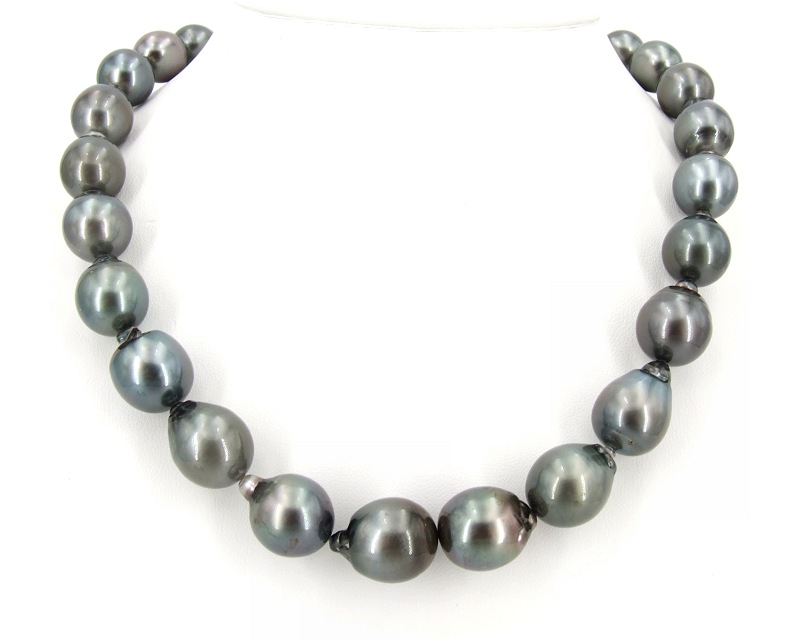 Tahiti Perlenkette grau-gr�n 11.0 - 15.0 mm in AA+/AAA Qualit�t