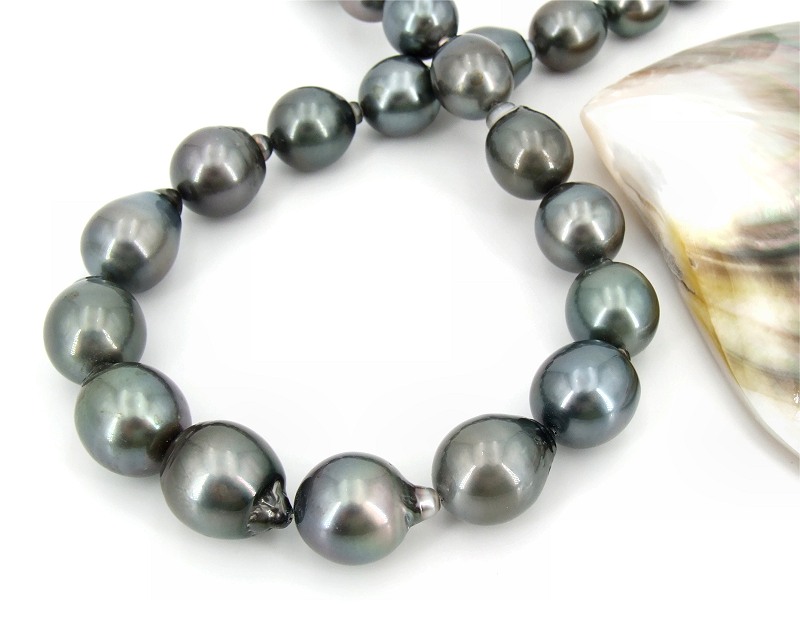 Tahiti Perlenkette grau-gr�n 11.0 - 15.0 mm in AA+/AAA Qualit�t