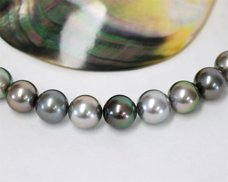 Multicolor Kette AAA aus Tahiti Zuchtperlen 11.0 - 11.8 mm