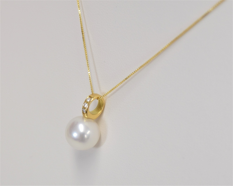 Edler Sdseeperlen Anhnger mit Diamanten 0,03 ct | Perfekt Rund 9-10 mm AAA | Anhnger Gold 750er