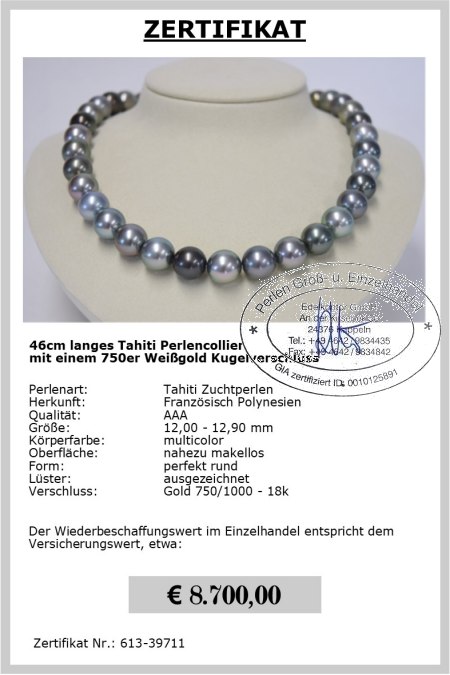 Tahiti Perlenketten, Multicolor 12.0 - 12.9 mm