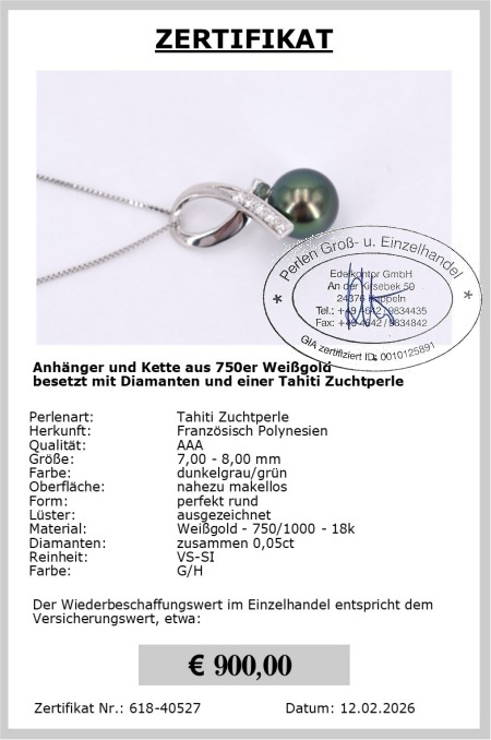 Tahiti Perle 7.0 - 8.0 mm mit Anh�nger von Edelkontor