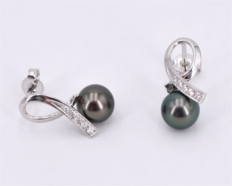 Perlen Ohrringe grau, Tahitiperlen 7.0 - 8.0 mm