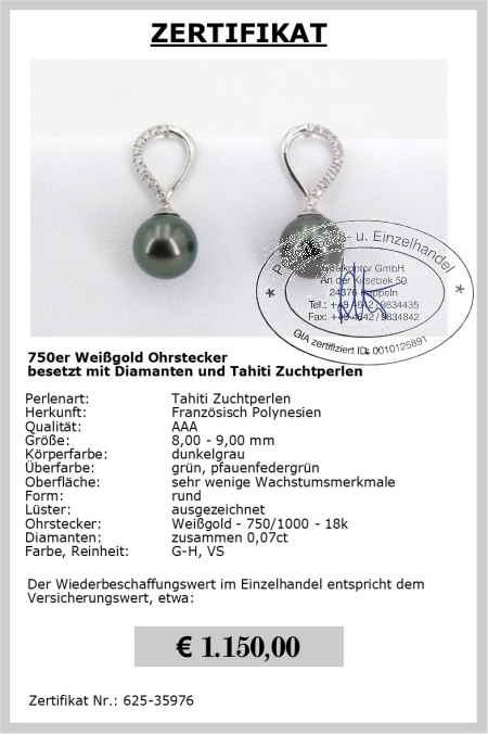 Perlenohrringe grau aus 750er Weigold