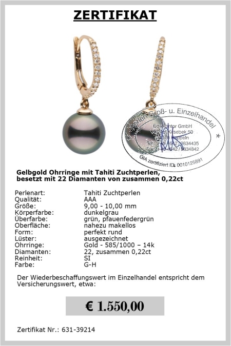Perlenohrringe mit Tahiti Perlen und Diamanten online kaufen