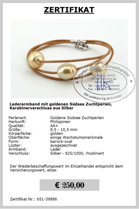 Perlenarmband aus Sdseeperlen 8.5 - 10.5 mm