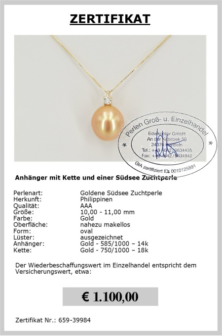 585er Gold Anhnger mit Perle 10.0 - 11.0 mm