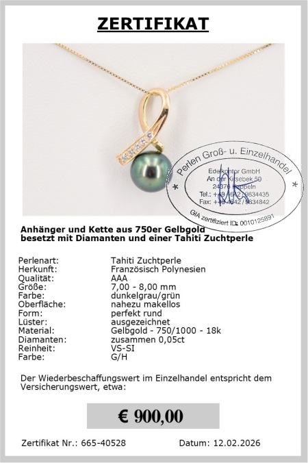 Diamant Anh�nger mit Perle 7.0 - 8.0 mm aus 750er Gold