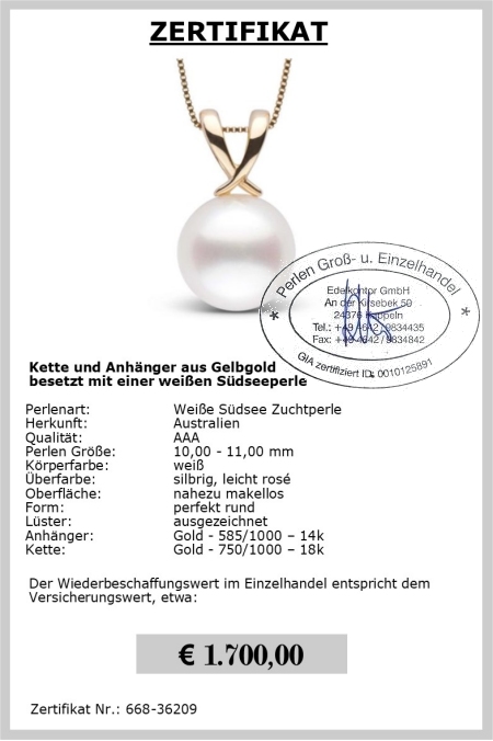 Gelbgold Perlen Anhnger mit Sdseeperle vom Edelkontor