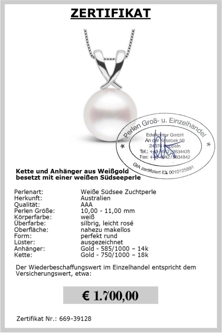 Weigold Perlen Anhnger mit Sdseeperle