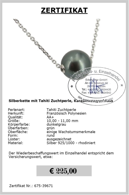 Silberkette mit einzelner Tahiti Zuchtperle