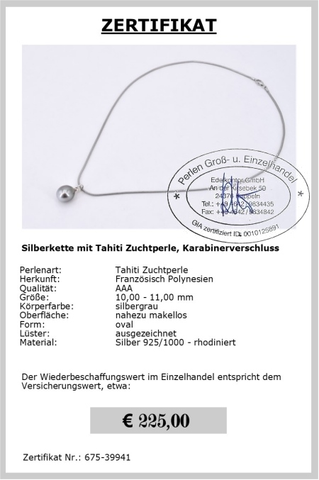 Silberkette mit einzelner Tahiti Zuchtperle