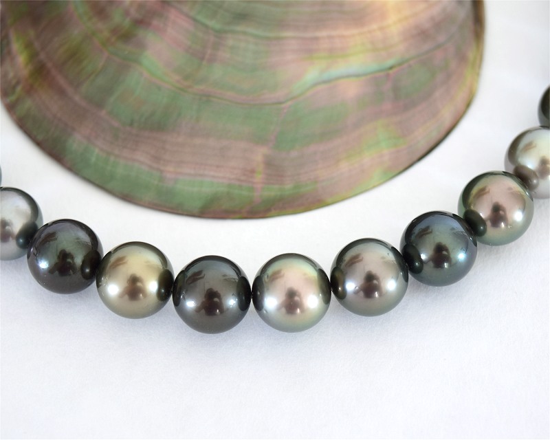 Perlenkette Tahitiperlen, Multicolor 11.0 - 11.7 mm