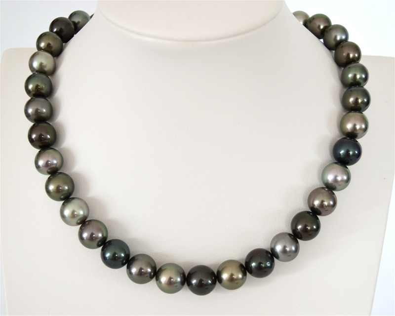 Perlenkette Tahitiperlen, Multicolor 11.0 - 11.7 mm