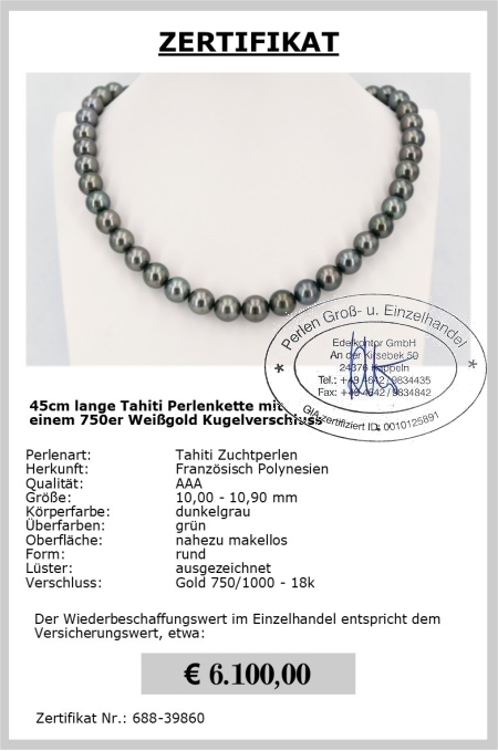 Grne Tahitiperlen Halskette direkt von der Perlenfarm