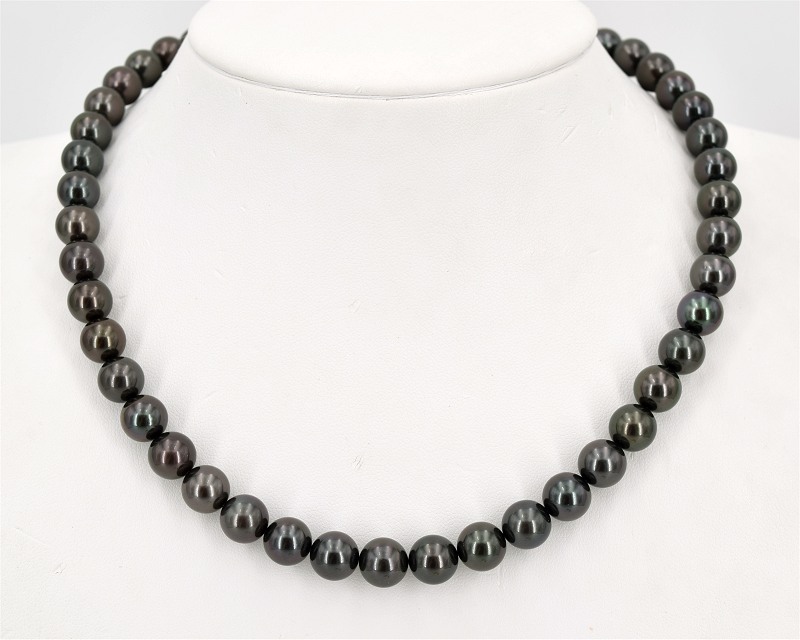 Tahitiperlen Perlenkette Anthrazit 8.0 - 9.0 mm, AAA Qualit�t