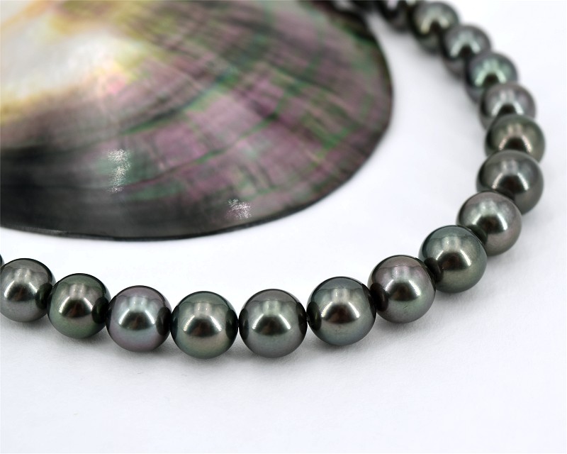 Halskette Tahitiperlen, Pfauenfedergr�n 9.0 - 11.2 mm in AAA Qualit�t