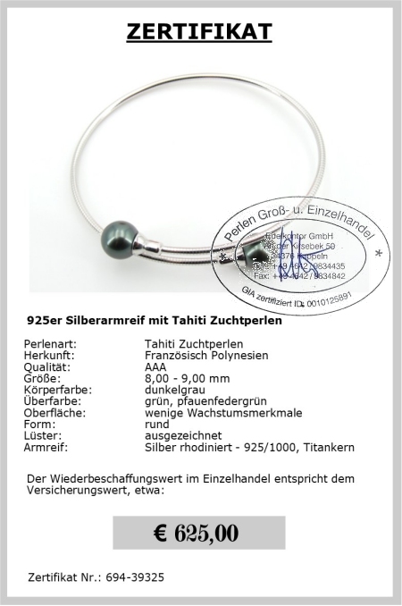 Armreif mit Tahitiperlen 8.0 - 9.0 mm