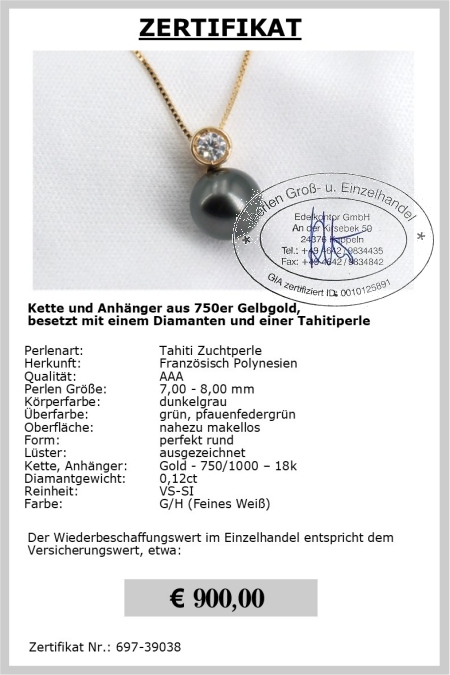 Goldkette mit Diamant und Perle vom Edelkontor