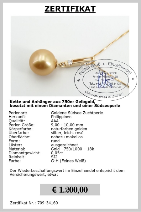 Perlenanhnger mit Diamant aus 750er Gold