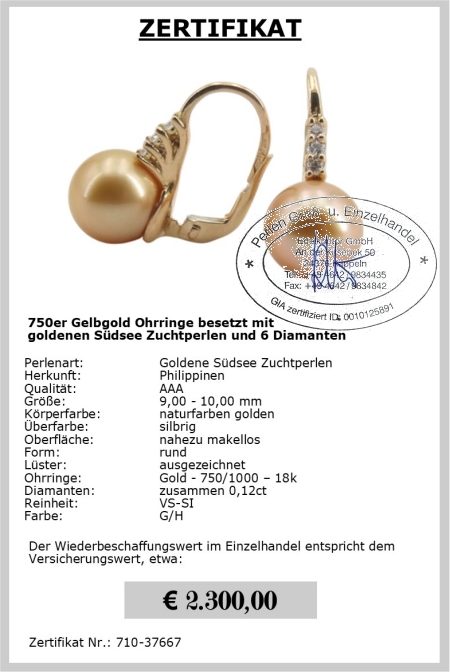 Sdsee Perlenohrringe in 750er Gold mit Diamanten