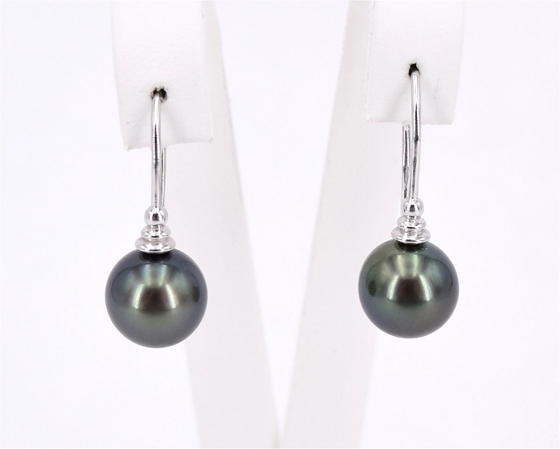 Gr�ne Tahitiperlen Ohrringe 9.0 - 10.0 mm - Edelkontor