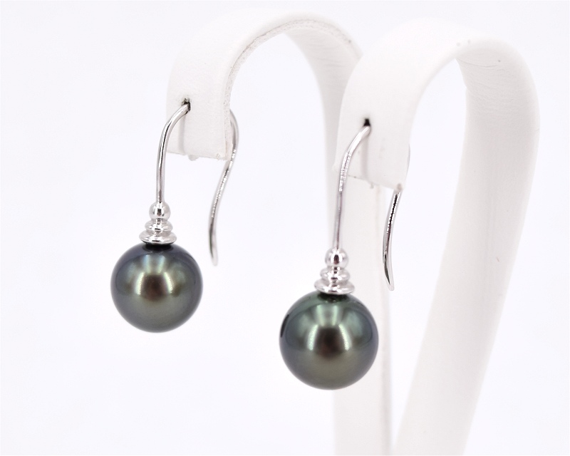 Gr�ne Tahitiperlen Ohrringe 9.0 - 10.0 mm - Edelkontor