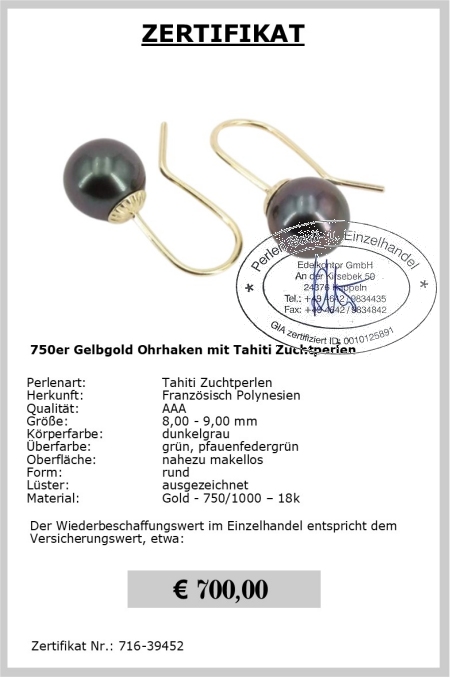 Ohrhaken aus 750er Gold mit Perlen online kaufen