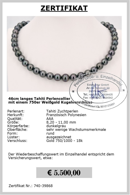 Perlenkette aus echten Tahiti Zuchtperlen in AAA Qualitt