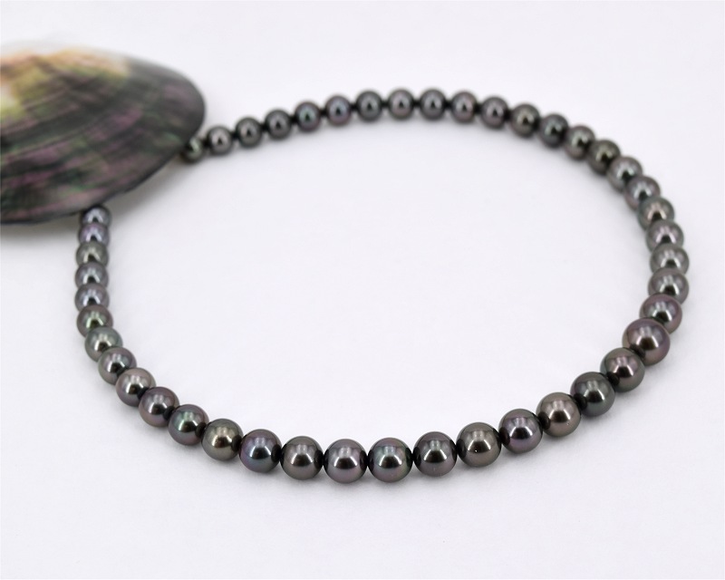Echte Tahiti Perlenkette, Dunkelgrau, 8.2 - 11.0 mm
